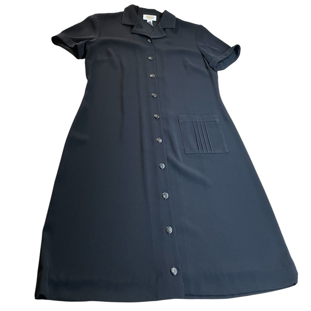 Talbots Petites Shirt Dress Size 6 Button Front Short Sleeve Black Collar